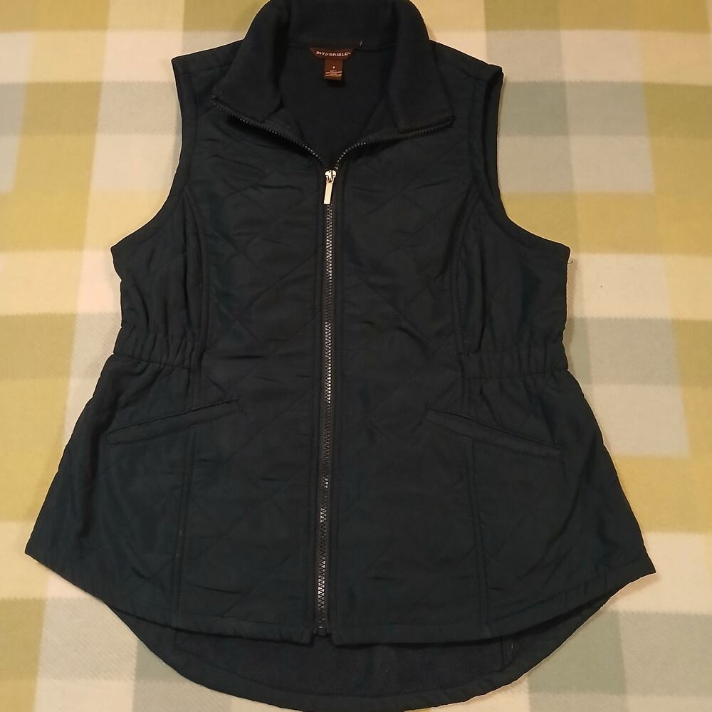 Bit & Bridle Navy Full Zip Fleece Lined Quilted Vest Womens Size S